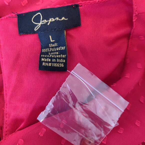 NWT Red Textured Dress SZ L JAPNA FLOWY Chiffon Cruise BOHO Swing Ruffle Large - Picture 16 of 16